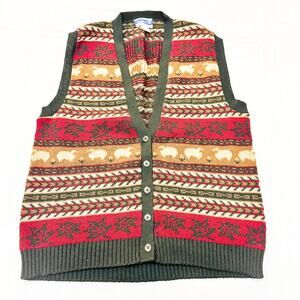 Pendleton Knockabouts Wool Sleeveless Cardigan Vest Fair Isles Sweater Size L